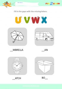 alphabet worksheet uvwx