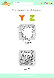 alphabet worksheet yz