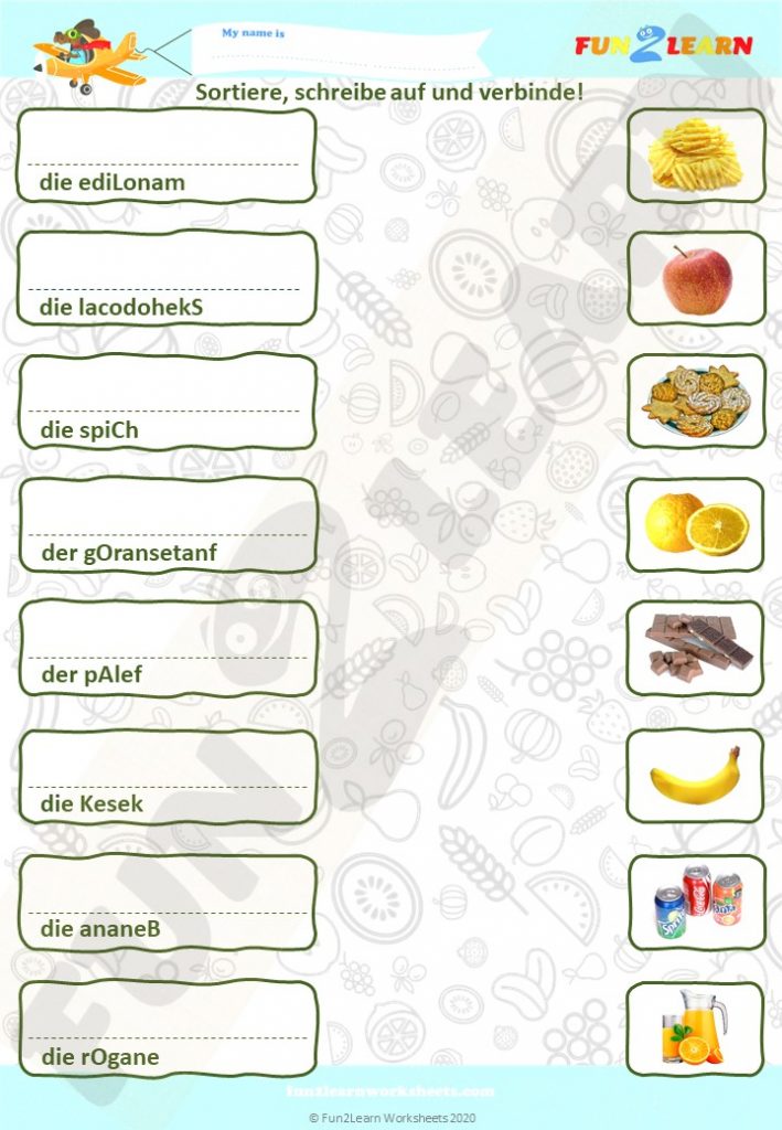 food worksheet steve and maggie Deutsch