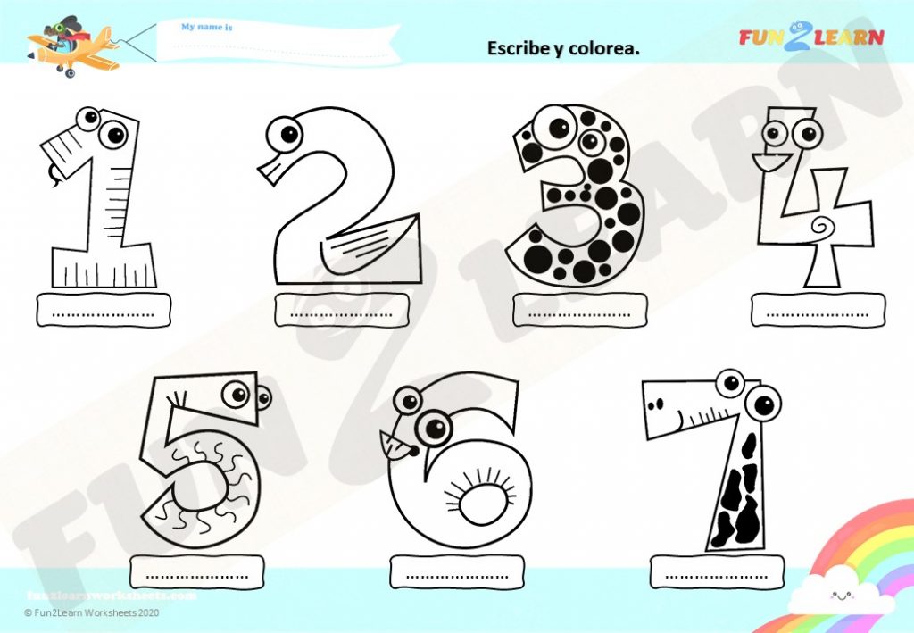 free números 1-7 worksheet