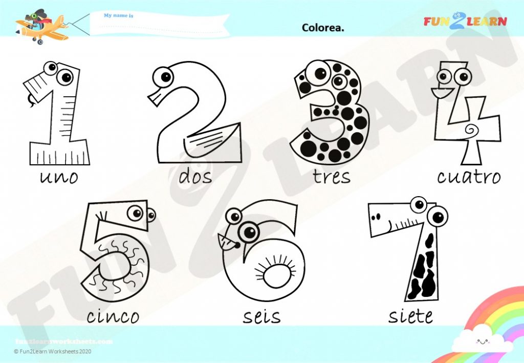 números 1-7 free worksheet