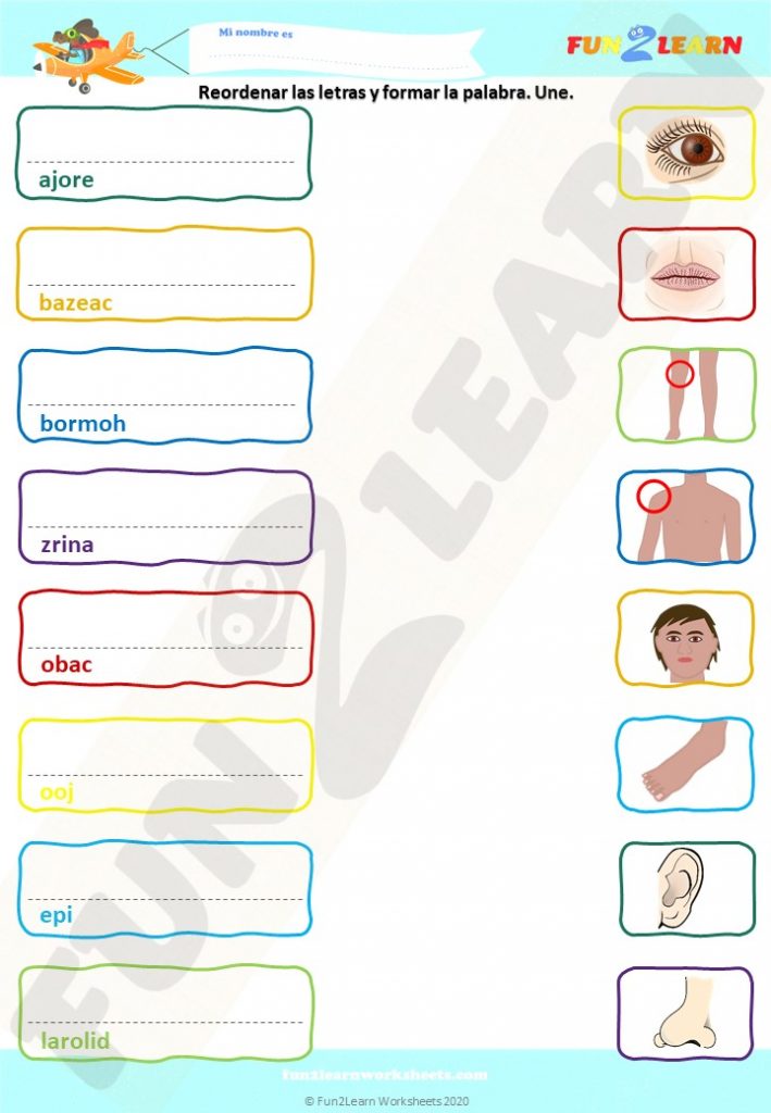 Cabeza Hombros Rodillas Y Pies free worksheet