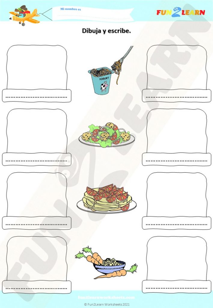 espagueti yogur spanish free worksheet