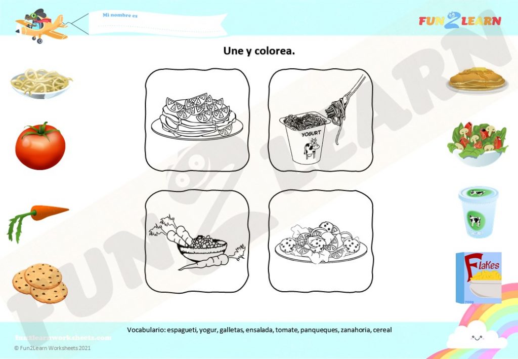 espagueti yogur free worksheet