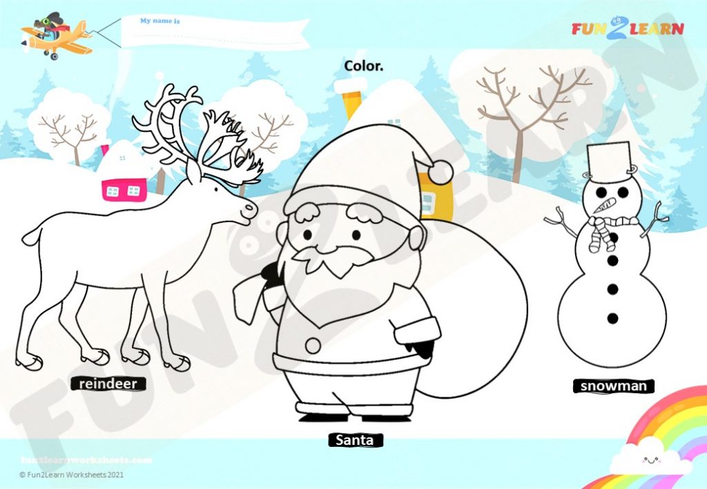 santa snowman reindeer free worksheet