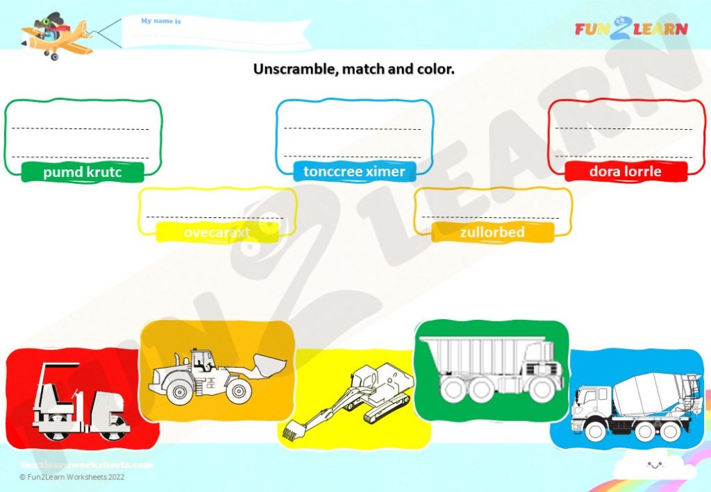 construction trucks free worksheet